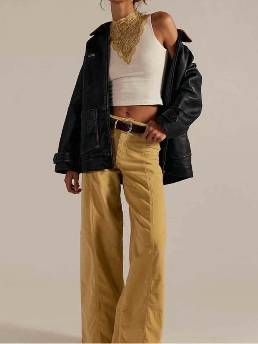 NWT We The Free Butter Yellow High-Rise Wide-Leg Corduroy Pleated Western Pants - Picture 1 of 7